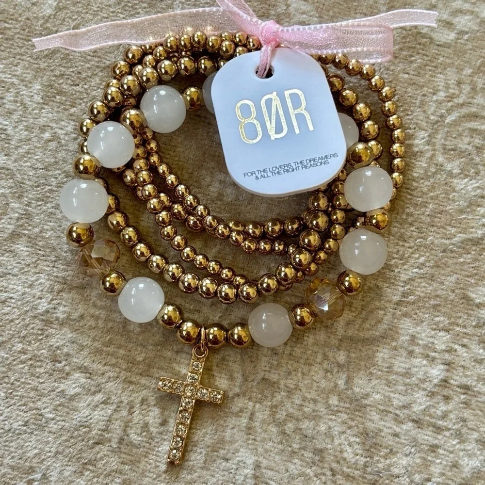 Brand New 8 Other Reasons Gold Plated Brass Bubble Bangle Set Stretchy Revolve